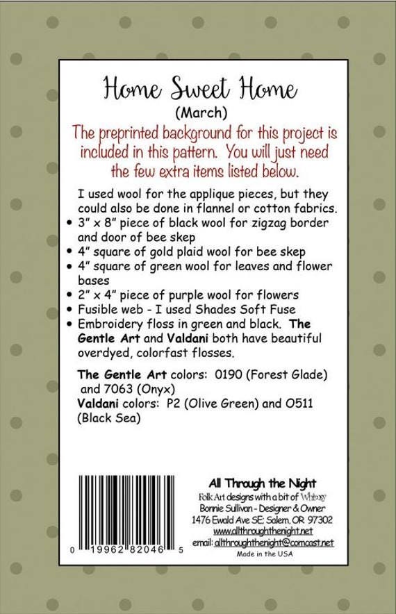 Home Sweet Home - March *Applique Project - Includes Pre-Printed Fabric & Pattern* By: Bonnie Sullivan - All Through the Night