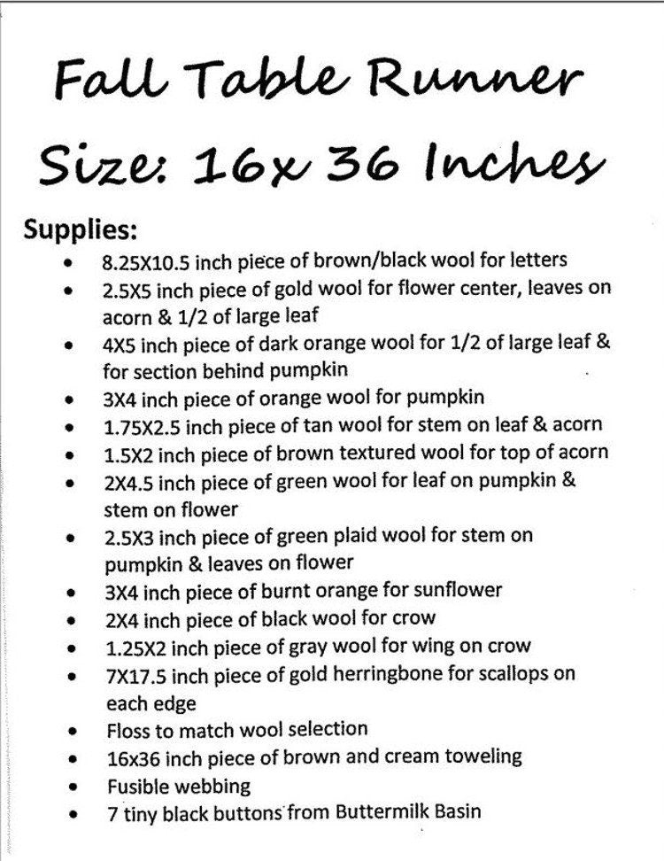 Fall *Table Runner Sewing Pattern* From: Buttermilk Basin Vintage Inspired Designs