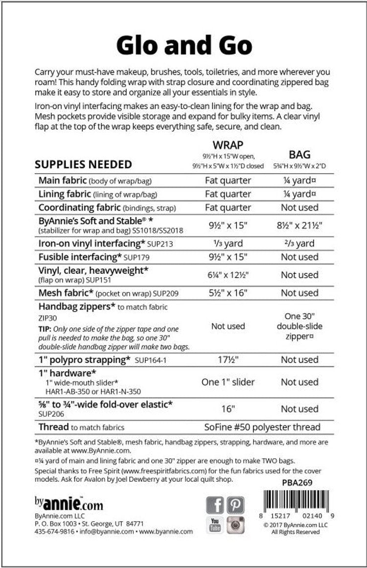 Glo and Go - Essentials Wrap & Bag *Sewing Pattern* Carry your essentials wherever you roam! From: by Annie