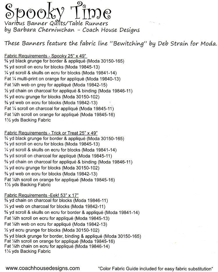 Spooky Time *3 Applique Halloween Banner Quilts/Table Runner Sewing Patterns* From: Coach House Designs