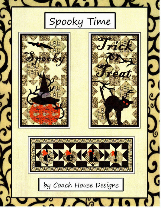 Spooky Time *3 Applique Halloween Banner Quilts/Table Runner Sewing Patterns* From: Coach House Designs