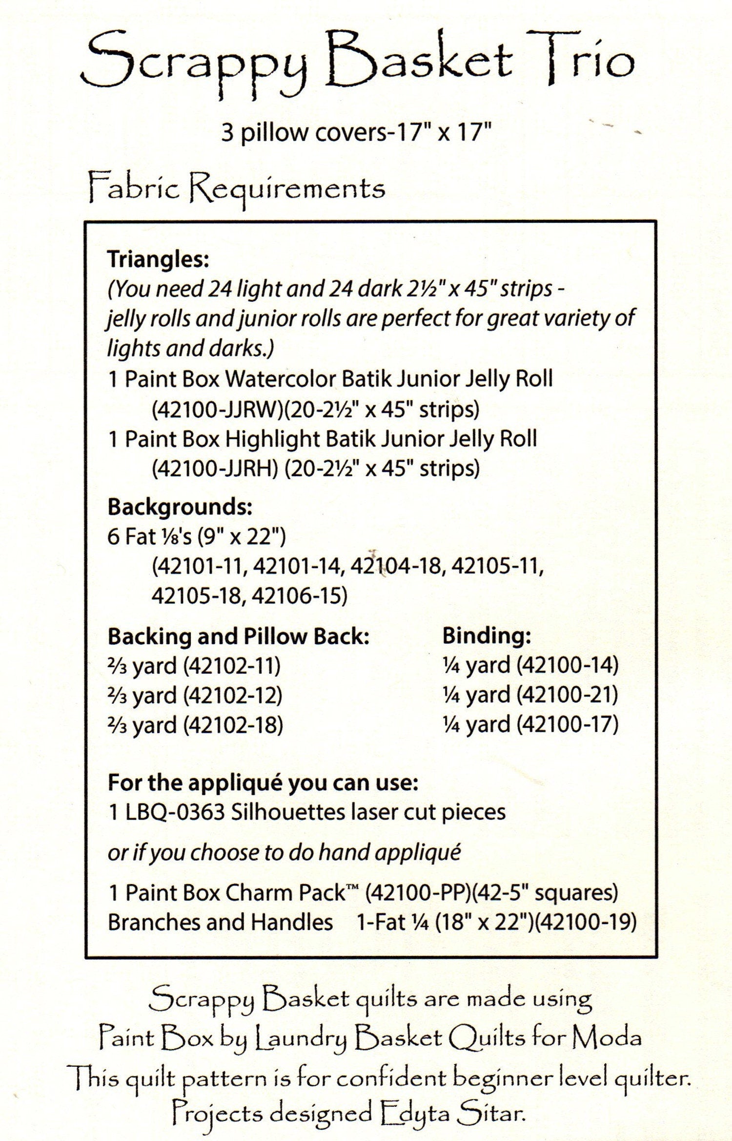 Scrappy Basket Trio *Applique Pillow Cover Pattern* By: Edyta Sitar - Laundry Basket Quilts