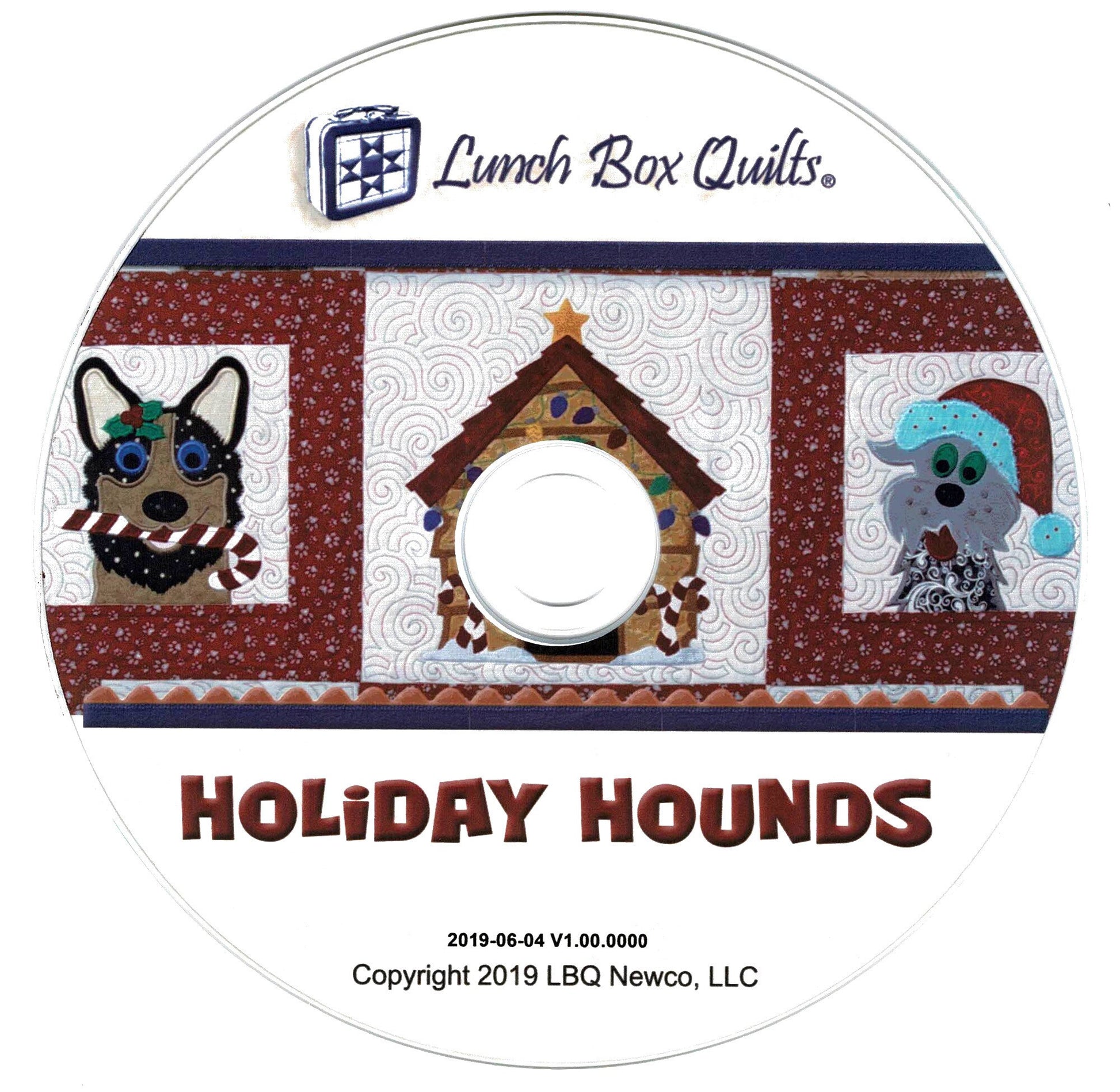 Holiday Hounds *Christmas Dog Quilt/Wall Hanging - Machine Embroidery CD* From: Lunch Box Quilts