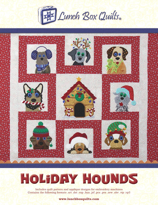 Holiday Hounds *Christmas Dog Quilt/Wall Hanging - Machine Embroidery CD* From: Lunch Box Quilts