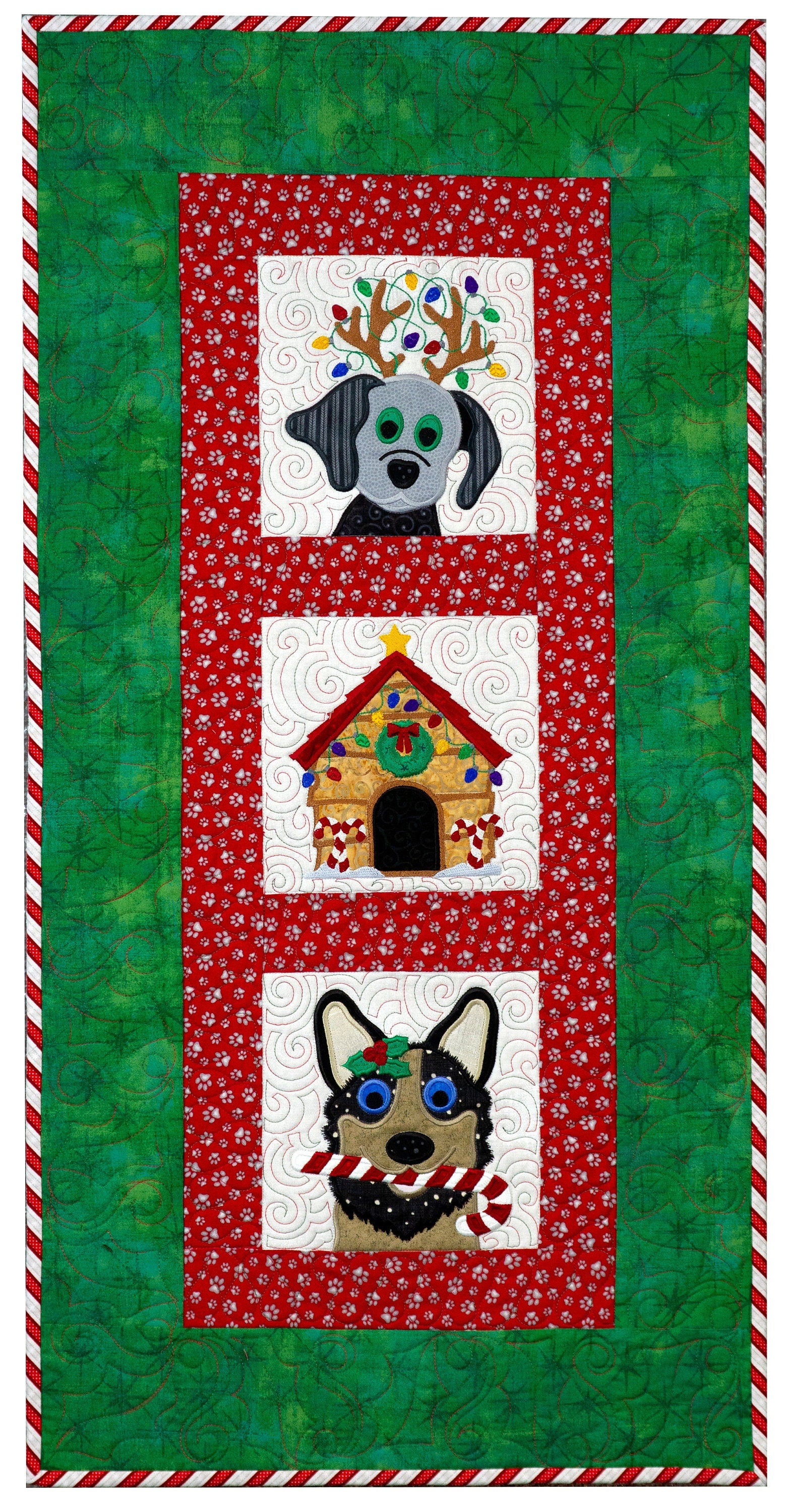 Holiday Hounds *Christmas Dog Quilt/Wall Hanging - Machine Embroidery CD* From: Lunch Box Quilts