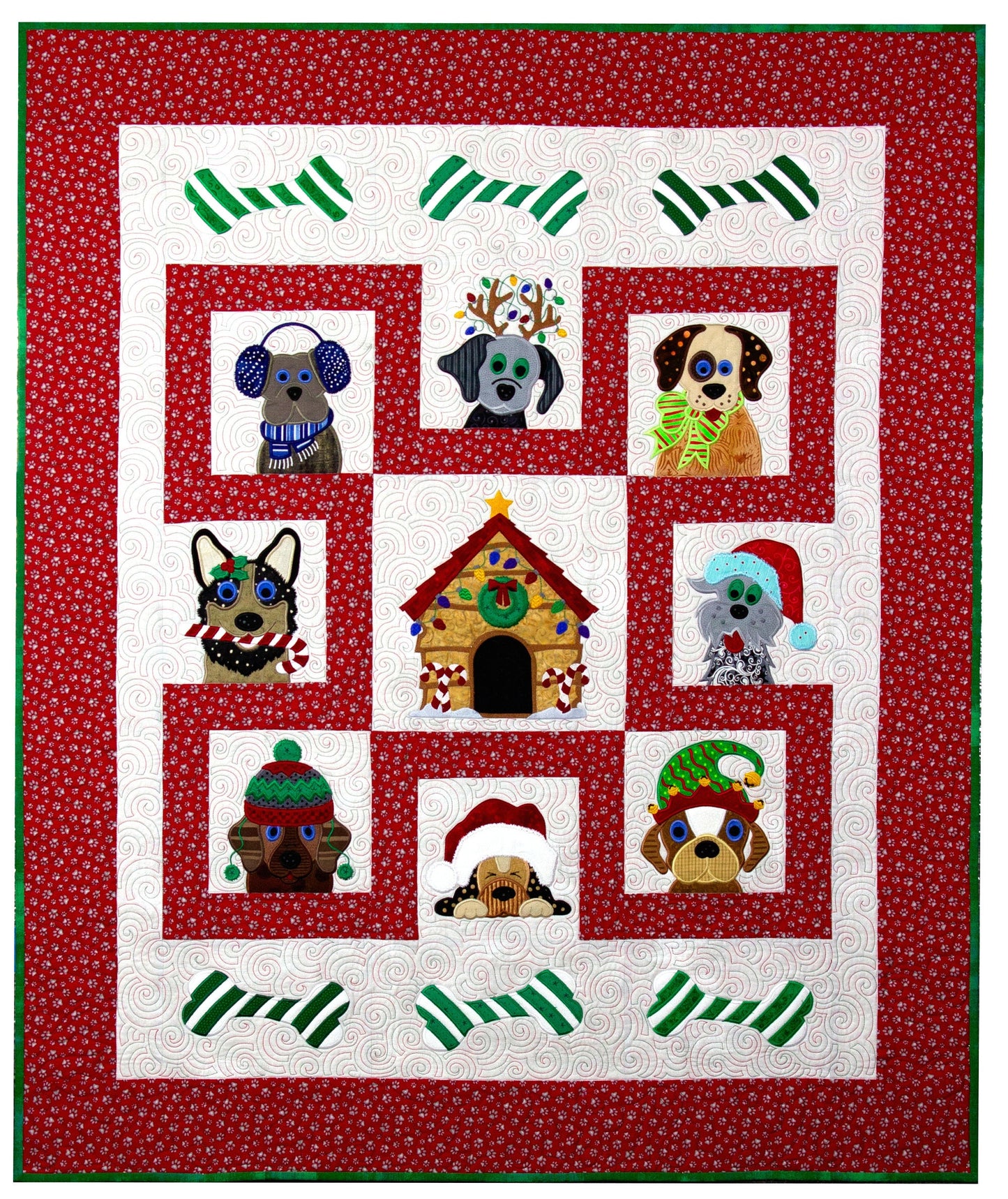 Holiday Hounds *Christmas Dog Quilt/Wall Hanging - Machine Embroidery CD* From: Lunch Box Quilts
