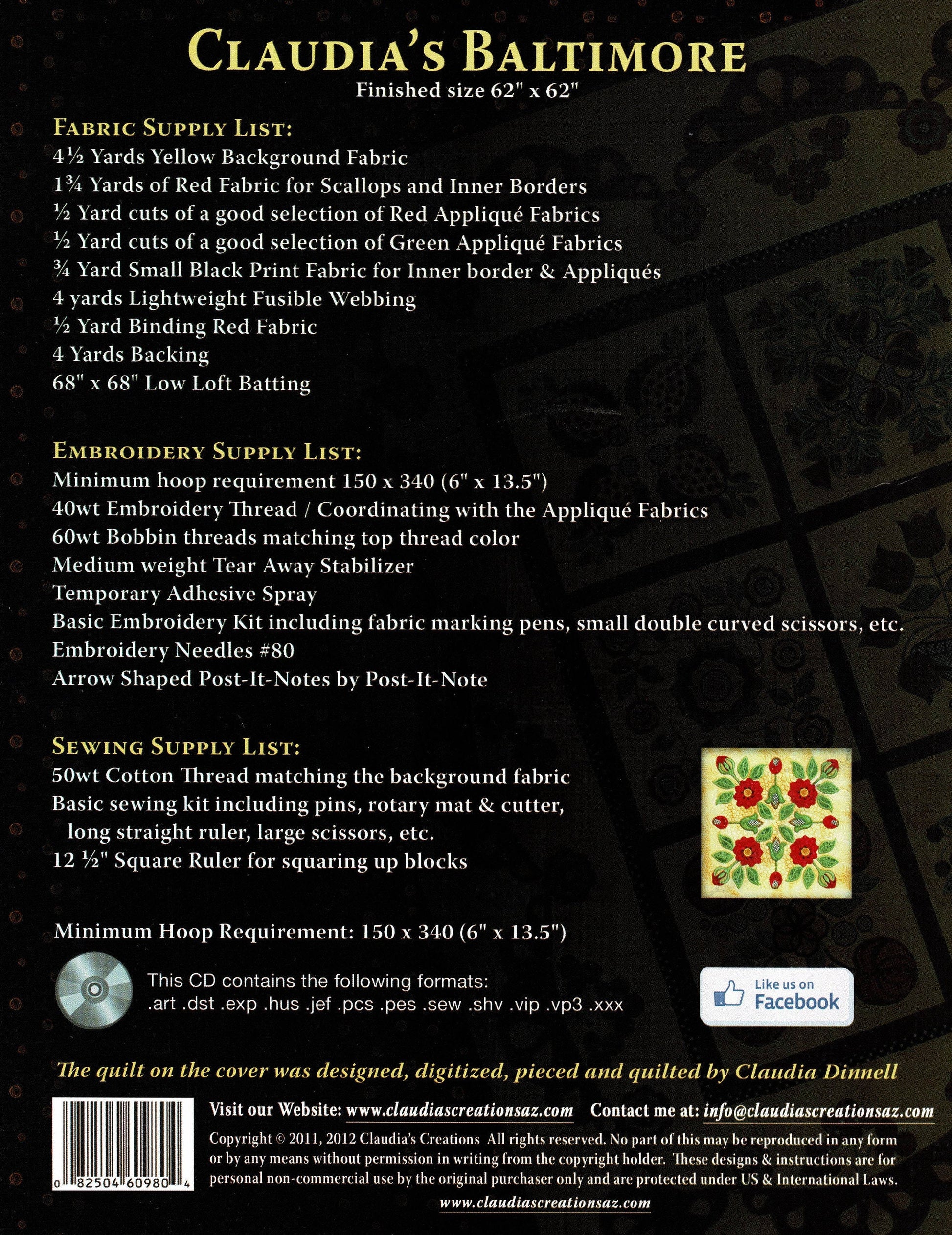 Claudia's Baltimore *Baltimore Quilt Machine Embroidery & Applique on CD* From: Claudia's Creations