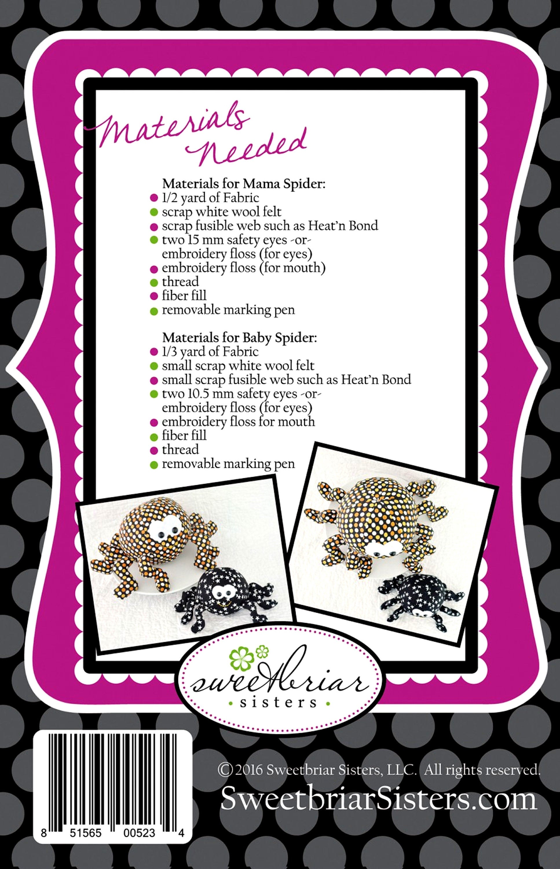 Spooky Spiders *Sewing Pattern - Halloween Stuffed Toy or Pincushion* From: SweetBriar Sisters