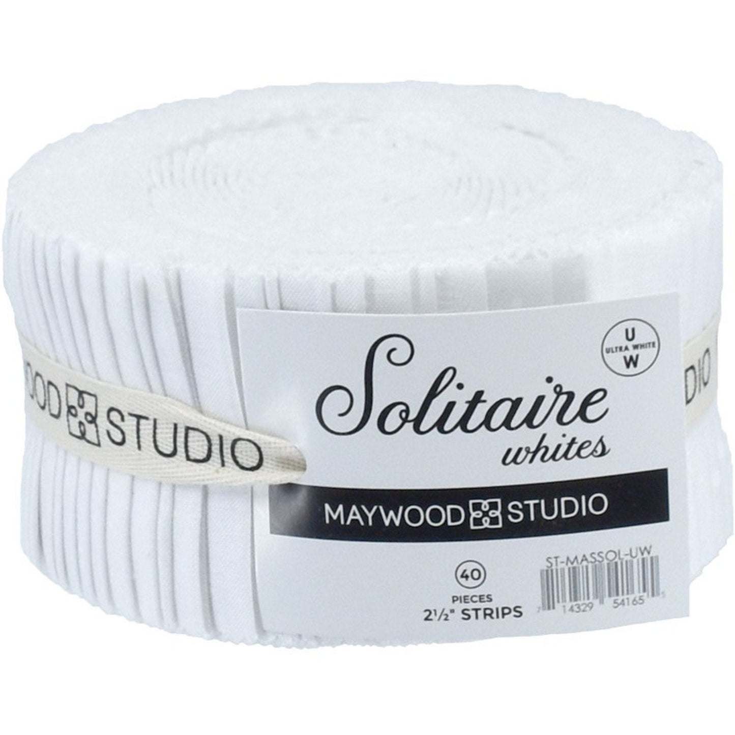 Solitaire Whites - Ultra White *Jelly Roll - 40 Pieces* By: Maywood Studios