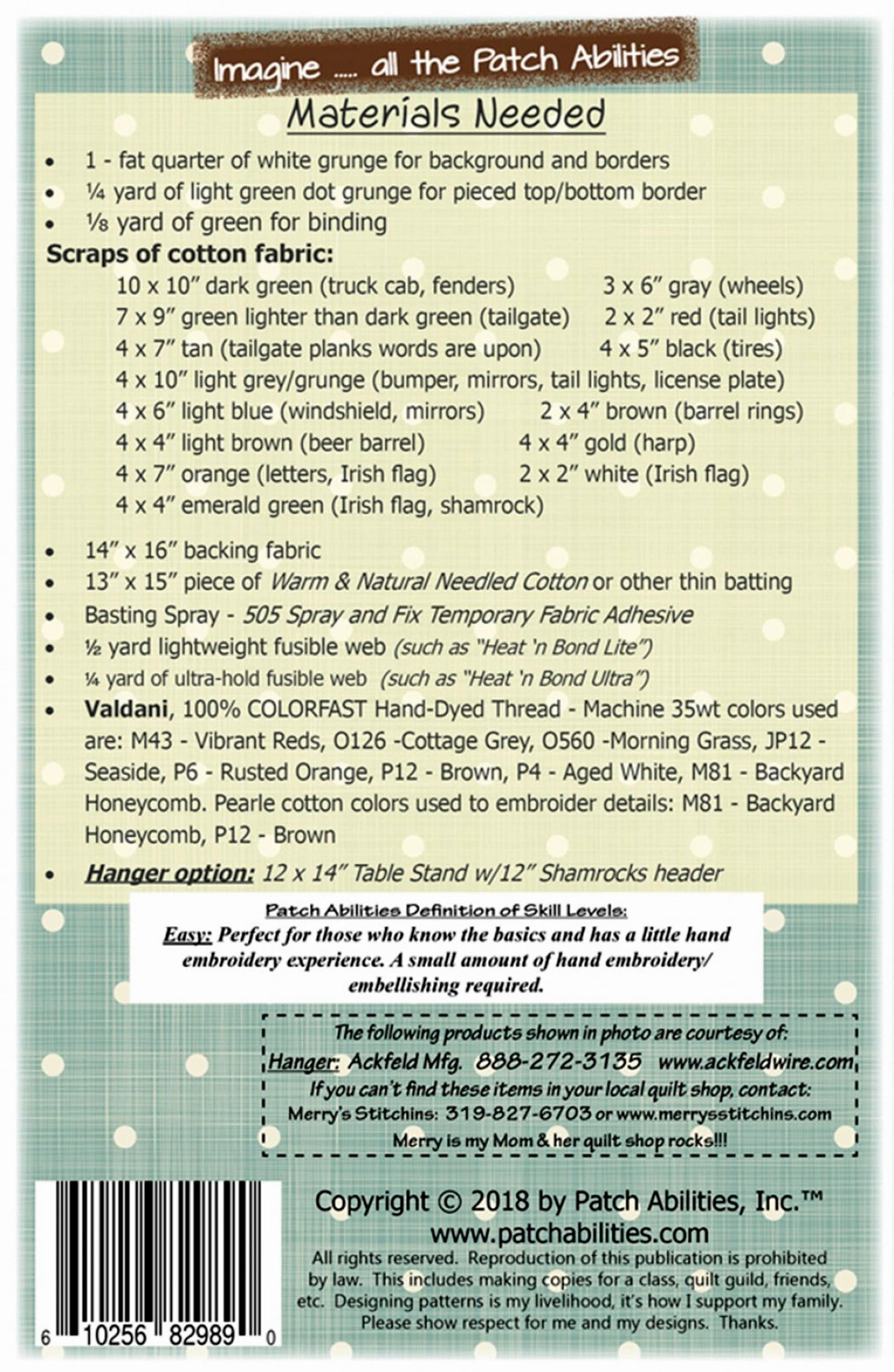 Happy St. Pat's Little Truck *Quilted Applique Wall Hanging Pattern* From: Patch Abilities