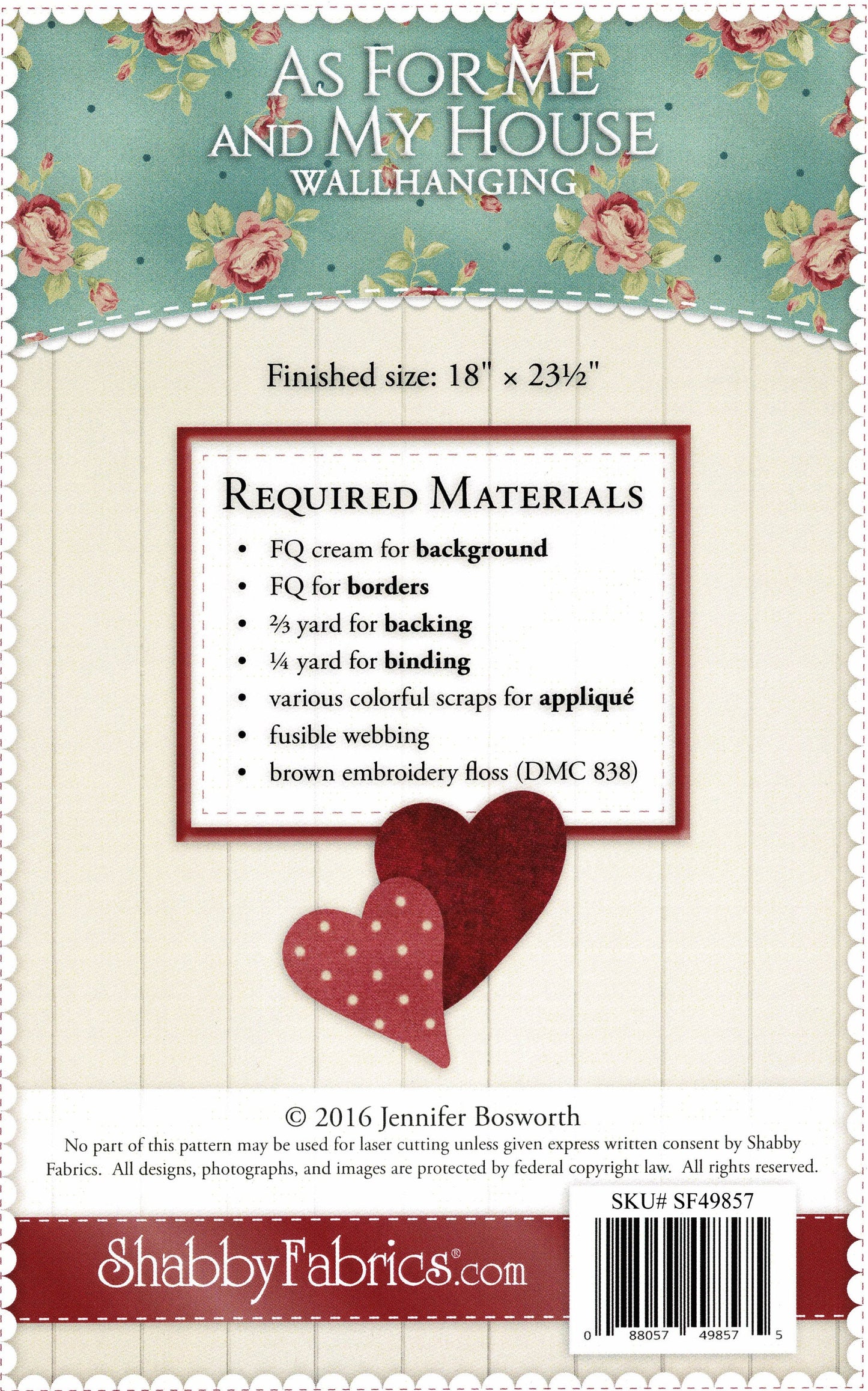 As For Me and My House *Embroidered Wall Hanging Sewing Pattern* From: Shabby Fabrics