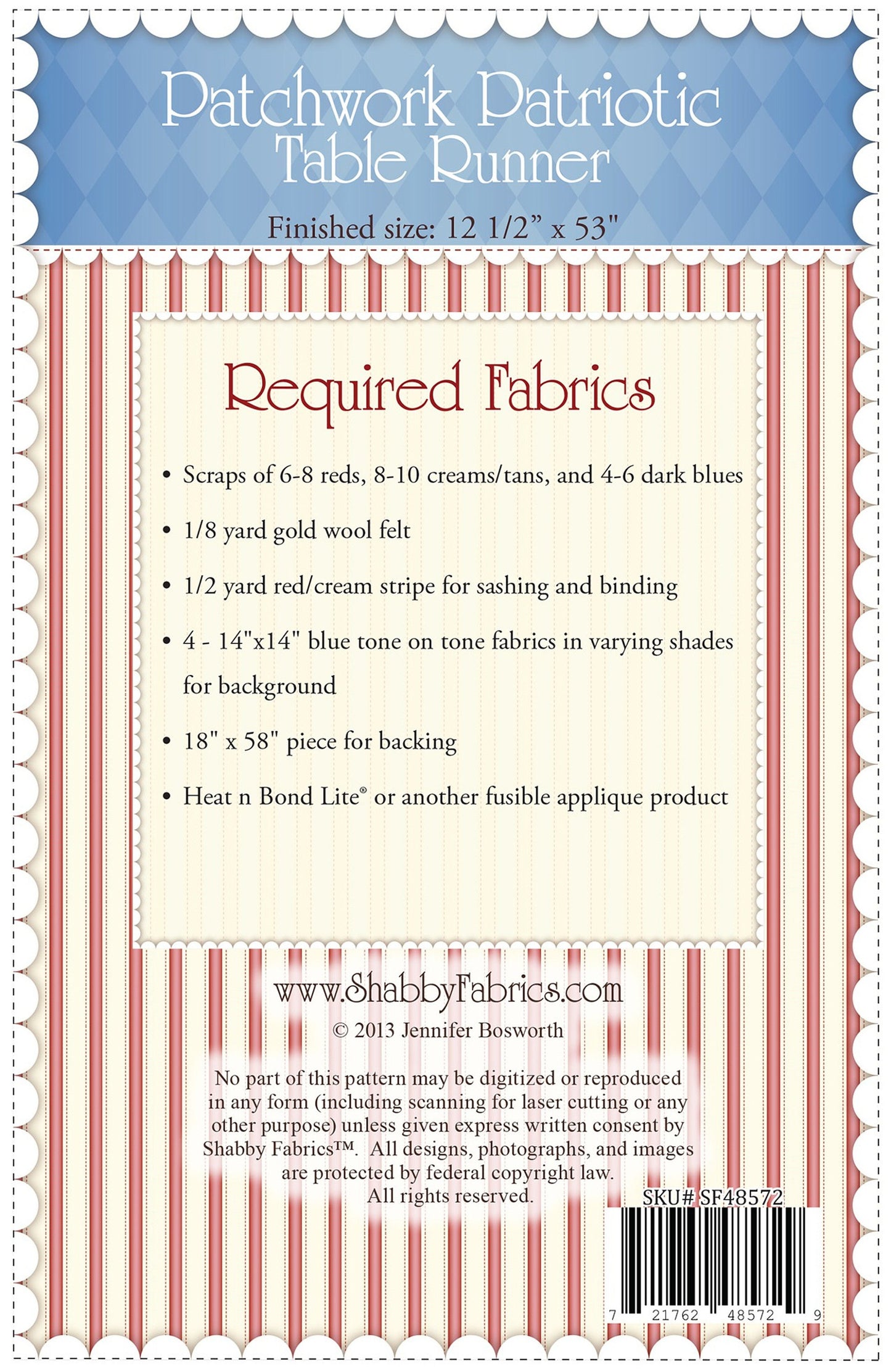 Patchwork Patriotic *Table Runner Sewing Pattern* By: Jennifer Bosworth - Shabby Fabrics