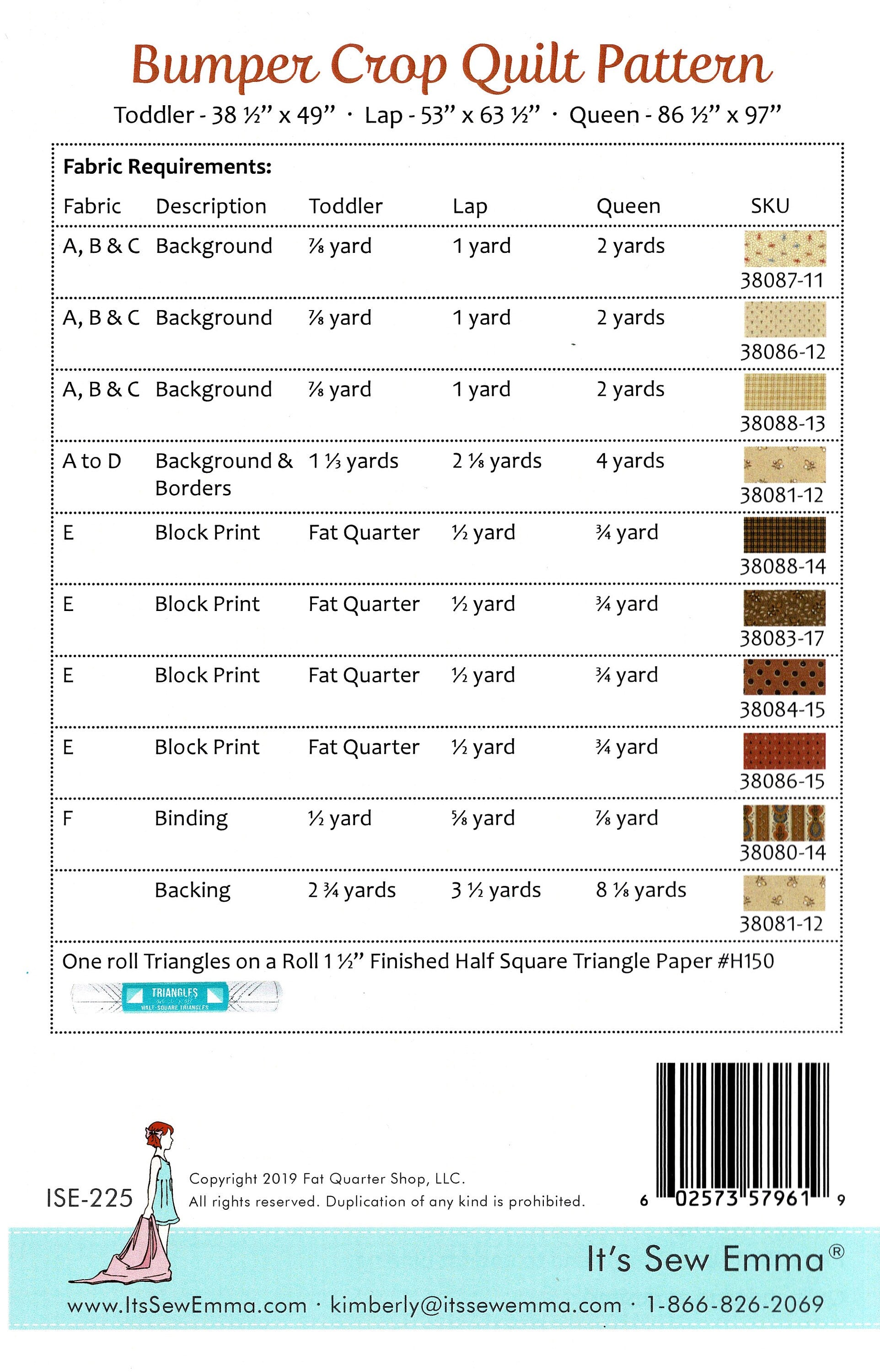 Bumper Crop *Quilt Pattern* From: It's Sew Emma