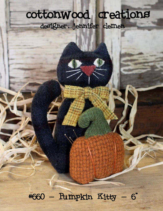 Pumpkin Kitty *Pincushion Sewing Pattern* By: Jennifer Clemen - Cottonwood Creations