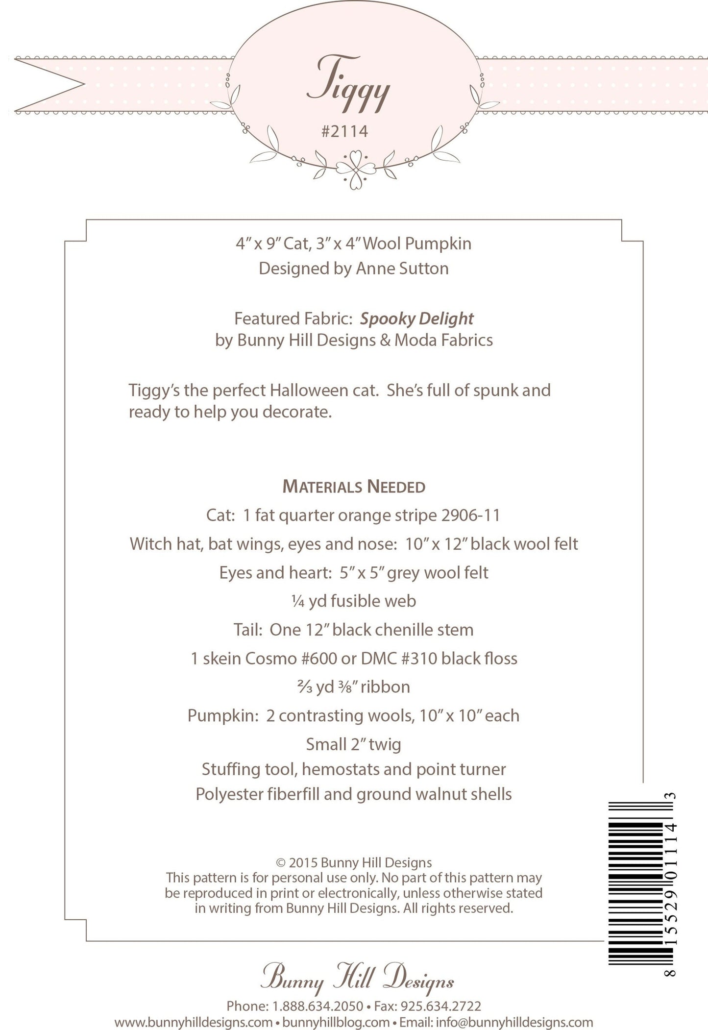 Tiggy *Halloween Kitty Sewing Pattern* From: Bunny Hill Designs