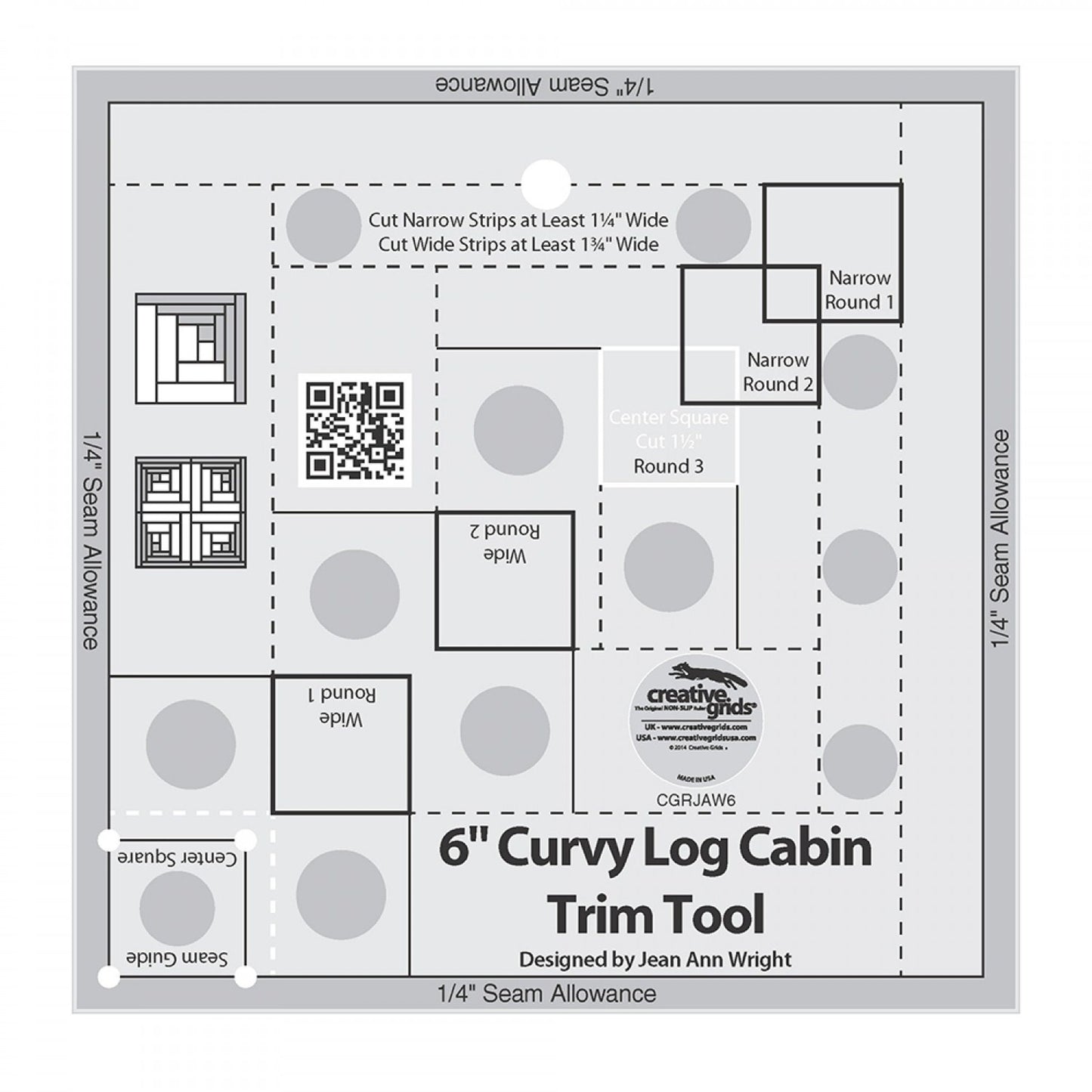 6 Inch Curvy Log Cabin Trim Tool *Acrylic* By: Jean Ann Wright - Creative Grids