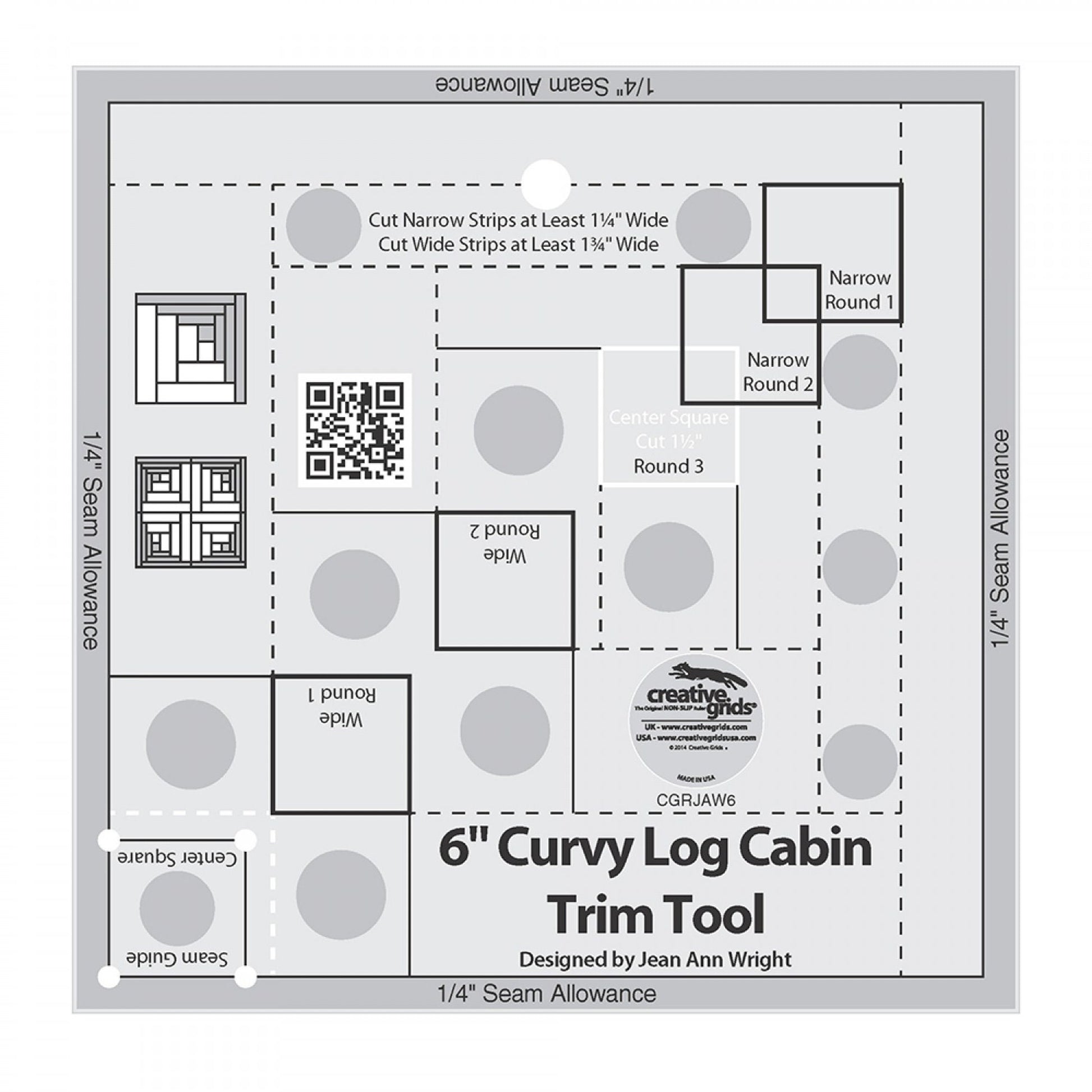 6 Inch Curvy Log Cabin Trim Tool *Acrylic* By: Jean Ann Wright - Creative Grids