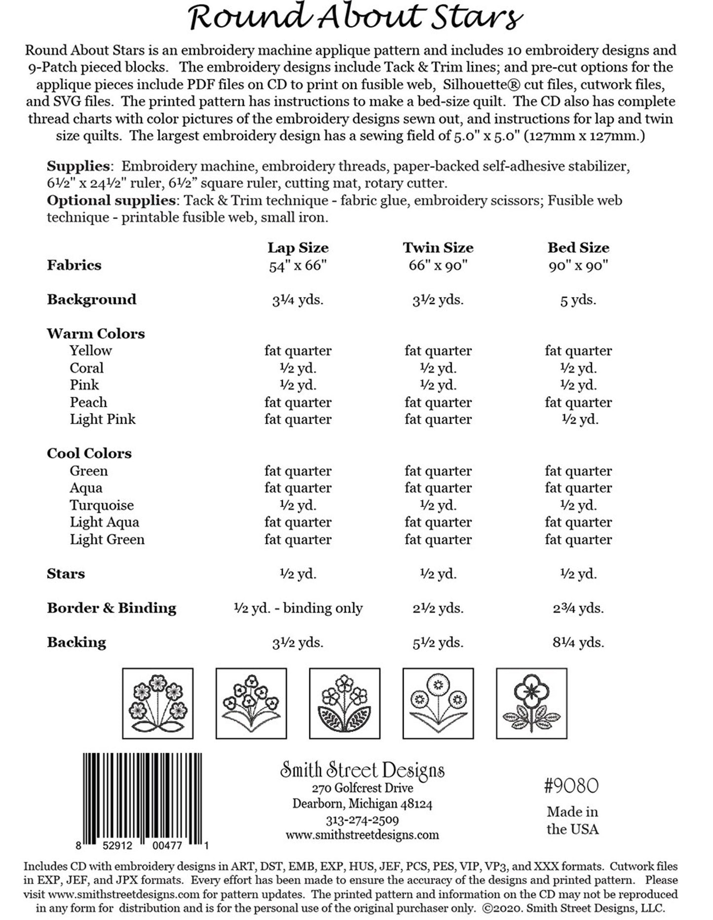 Round About Stars *Machine Embroidery Quilt Design CD* From: Smith Street Designs