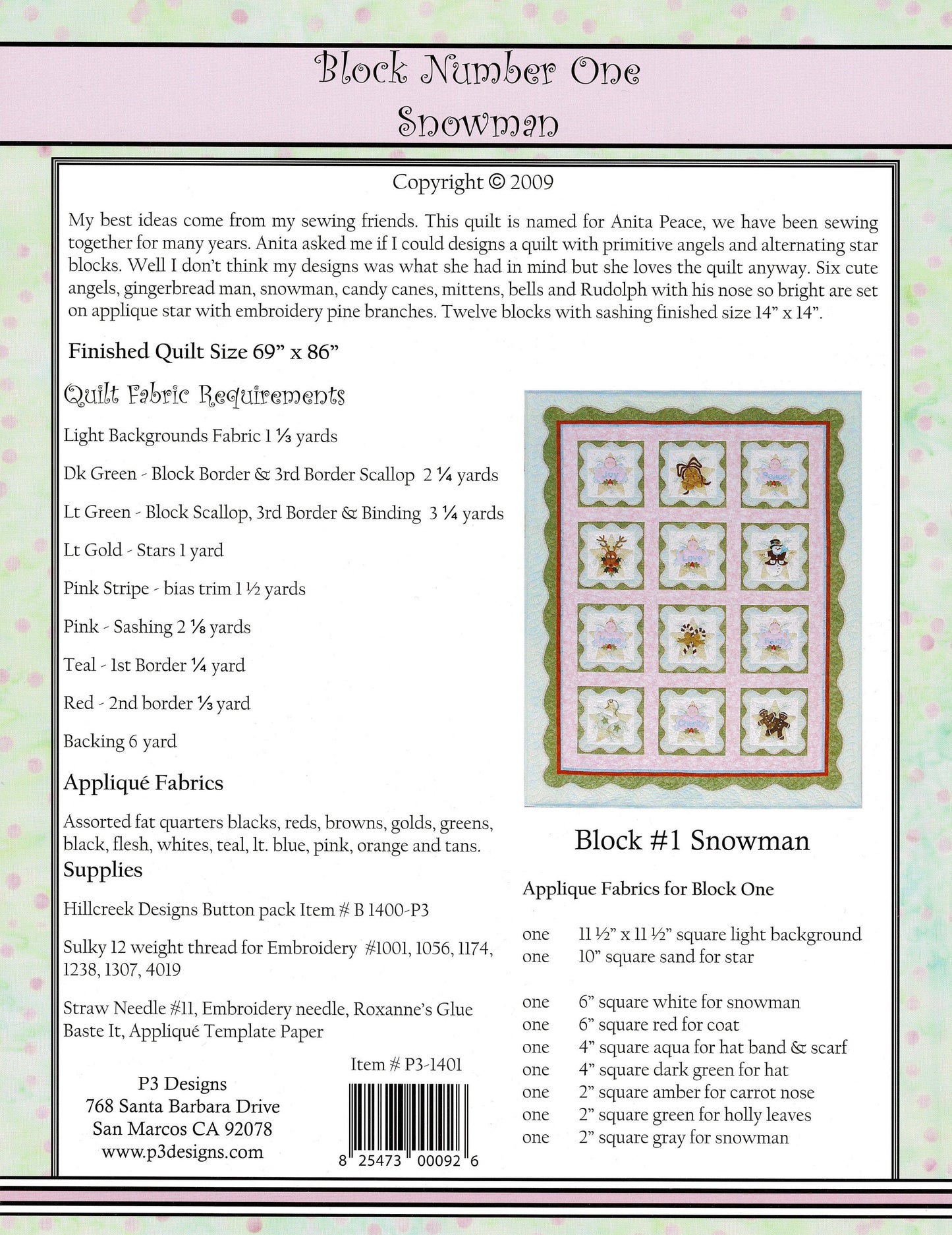 Anita's Christmas Quilt *8-Month Block of the Month Quilt Pattern (Complete Set)* By: Pearl P Pereira - P3 Designs