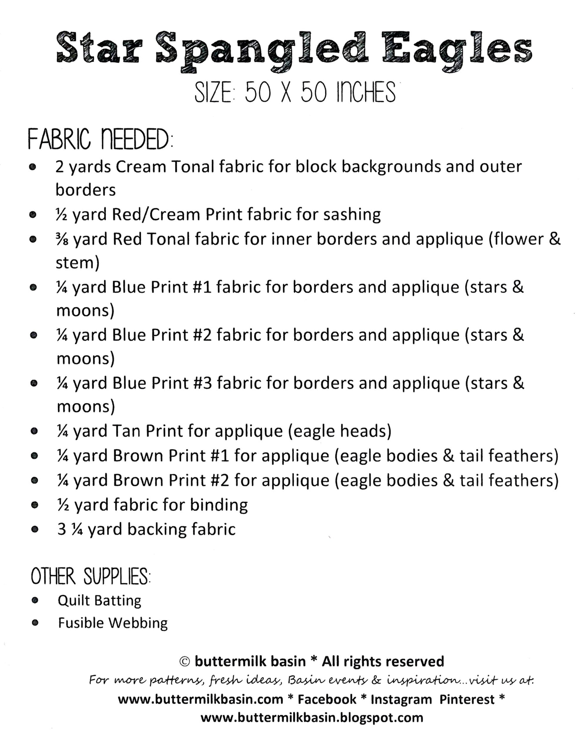 Star Spangled Eagles *Patriotic Themed Applique Quilt Pattern* By: Stacy West - Buttermilk Basin Designs