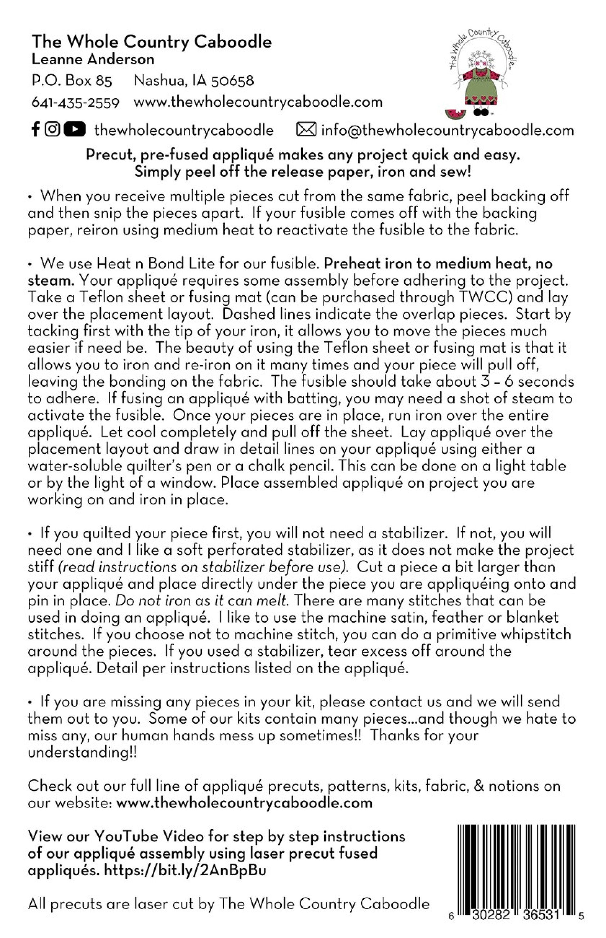 April Gnome *Pre-Cut Fusible Applique Pieces* From: The Whole Country Caboodle