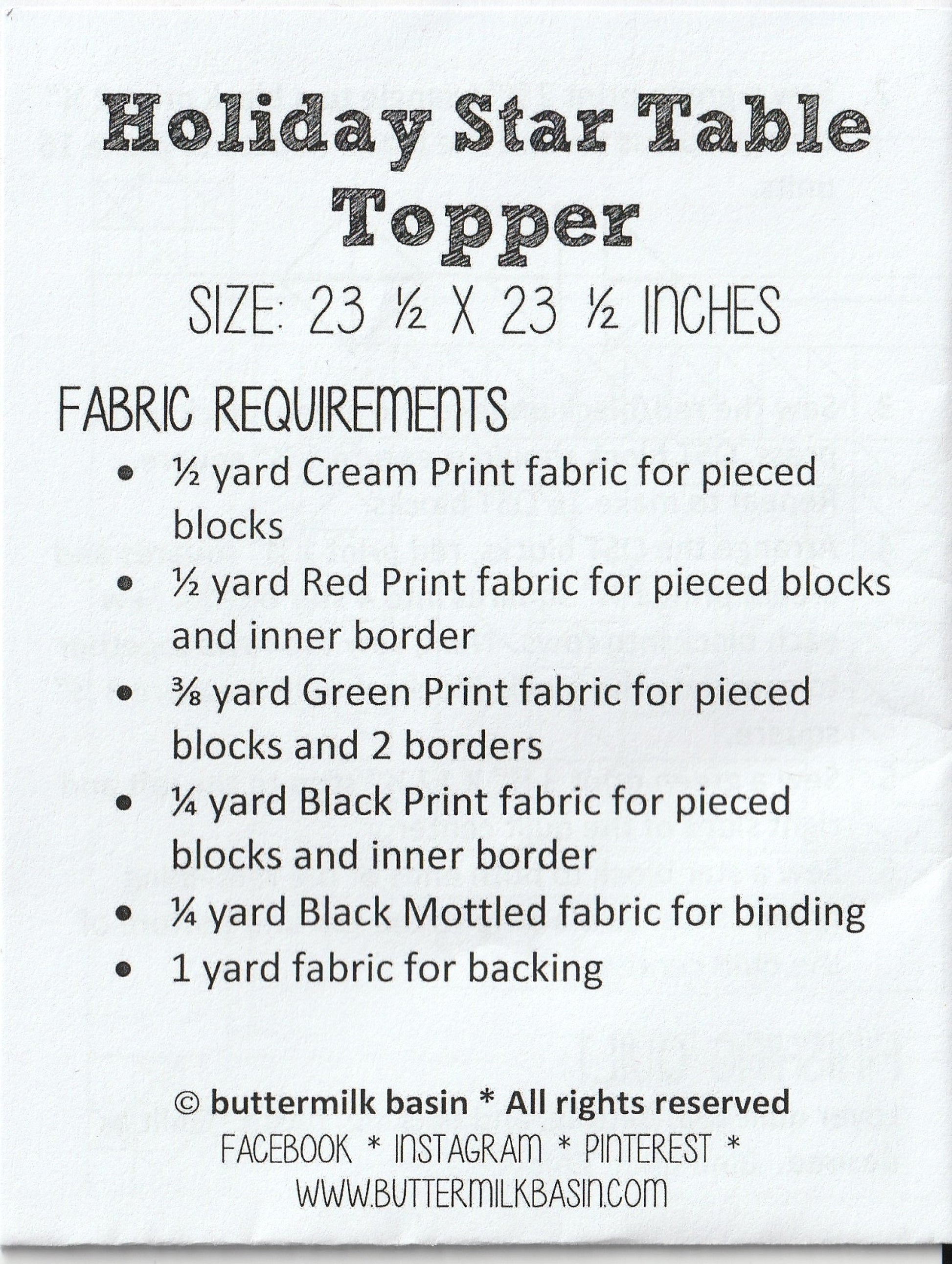 Holiday Star Table Topper *Pieced Pattern* From: Buttermilk Basin Design Co.