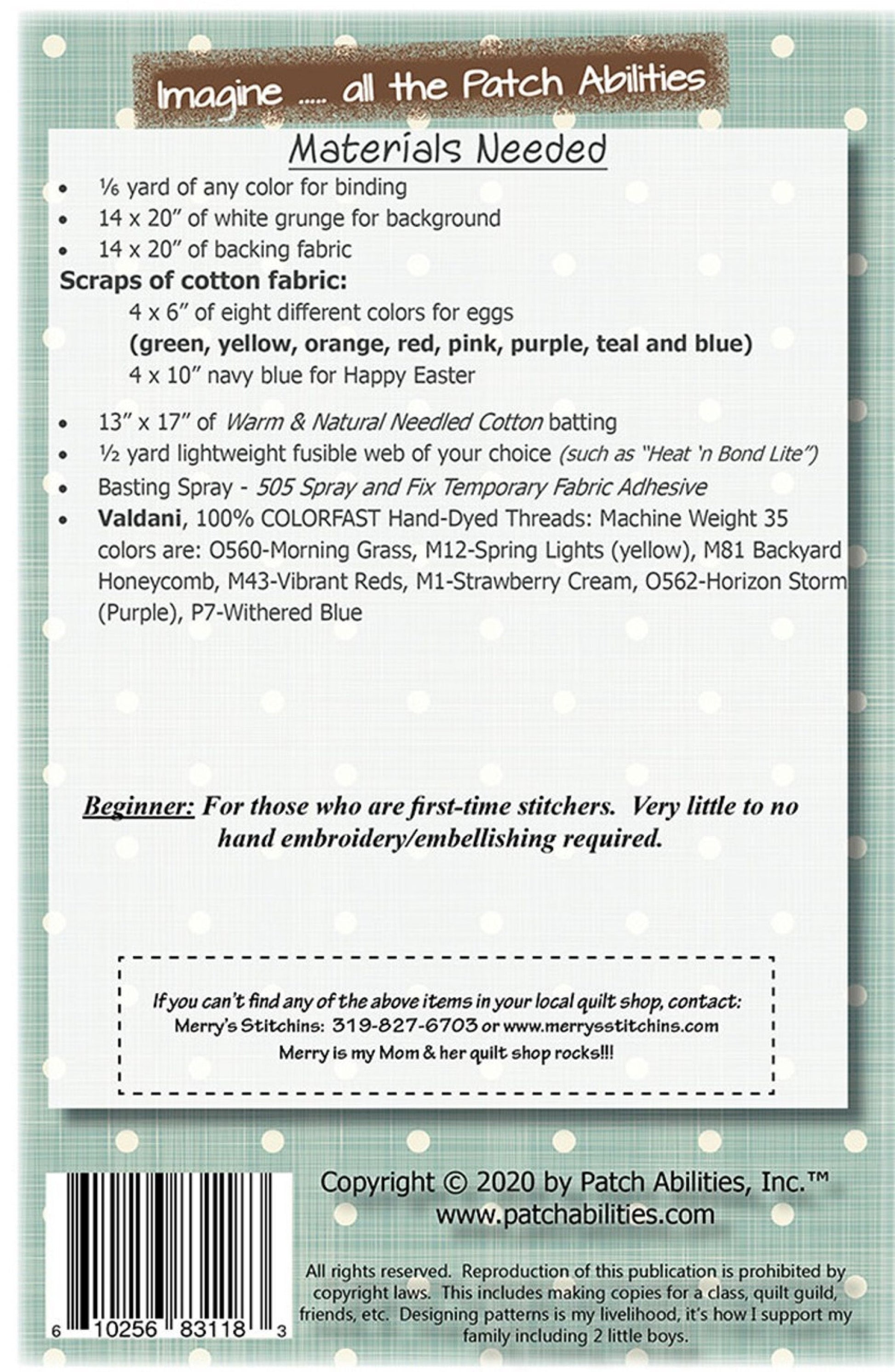 Easter Egg Rainbow *Quilted Applique Sewing Pattern* From: Patch Abilities