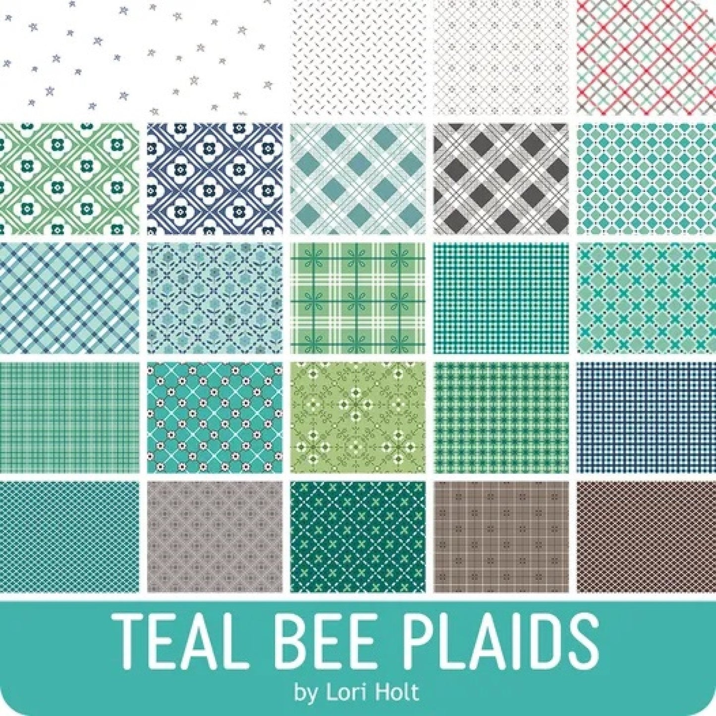 Bee Plaids - Teal *1 Yard Bundle - 25 Pieces* By: Lori Holt - Riley Blake
