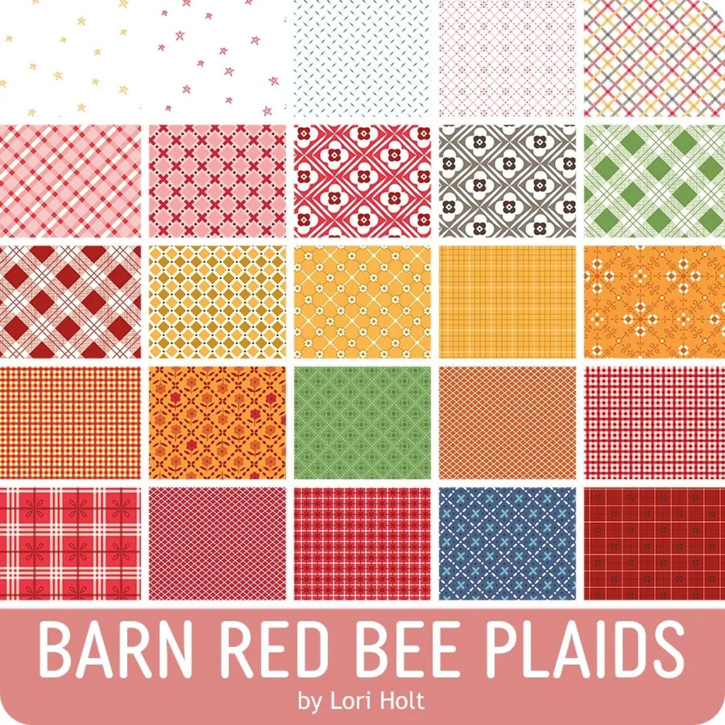 Bee Plaids - Barn Red *1 Yard Bundle - 25 Pieces* By: Lori Holt - Riley Blake