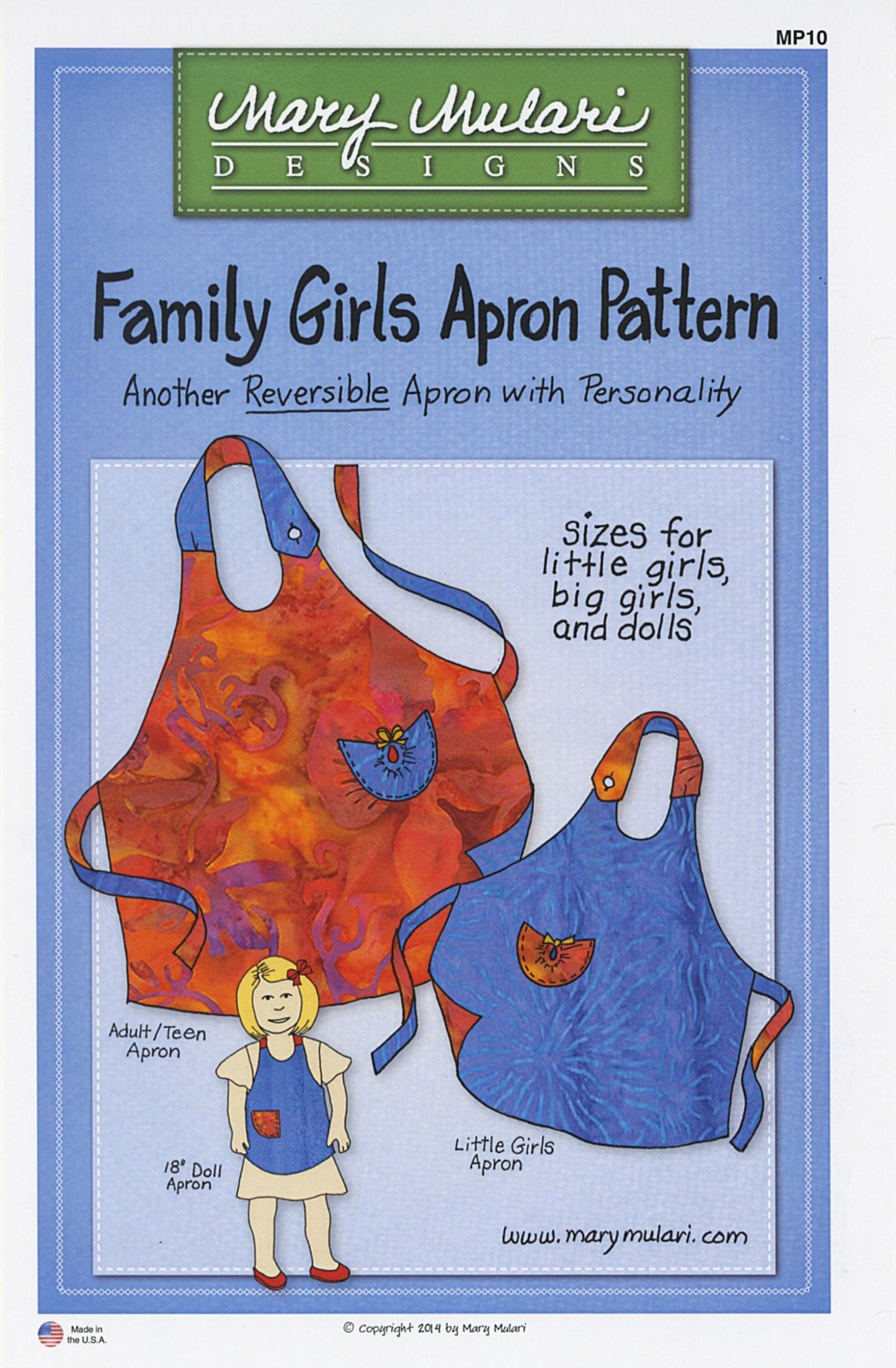 Family Girls Apron Pattern *Reversible Apron with Personality for all the Ladies (Adult, Girl & Doll)* From: Mary Mulari Designs