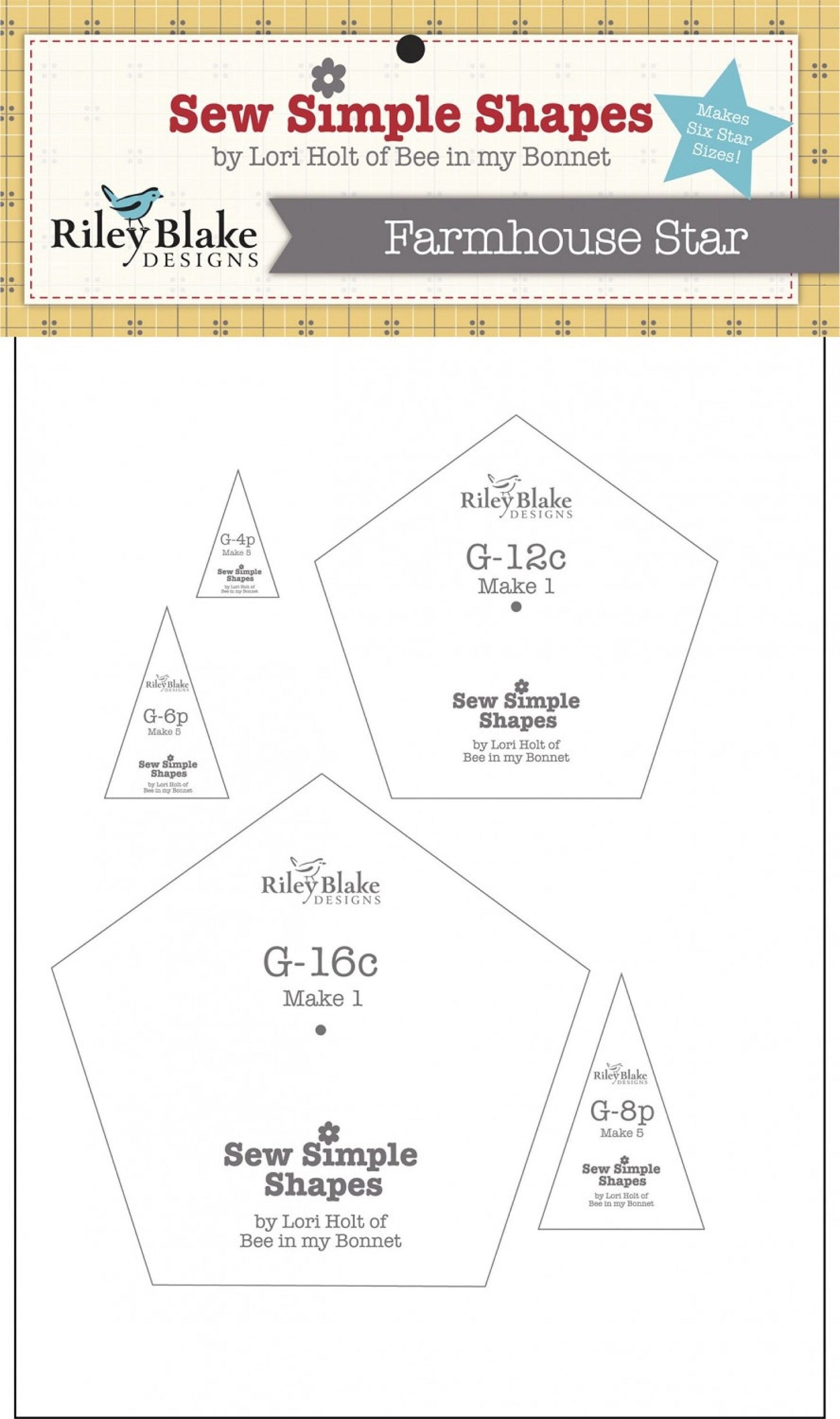 Sew Simple Shapes - Farmhouse Star Template Set *Plastic Templates* By: Lori Holt - Riley Blake Designs