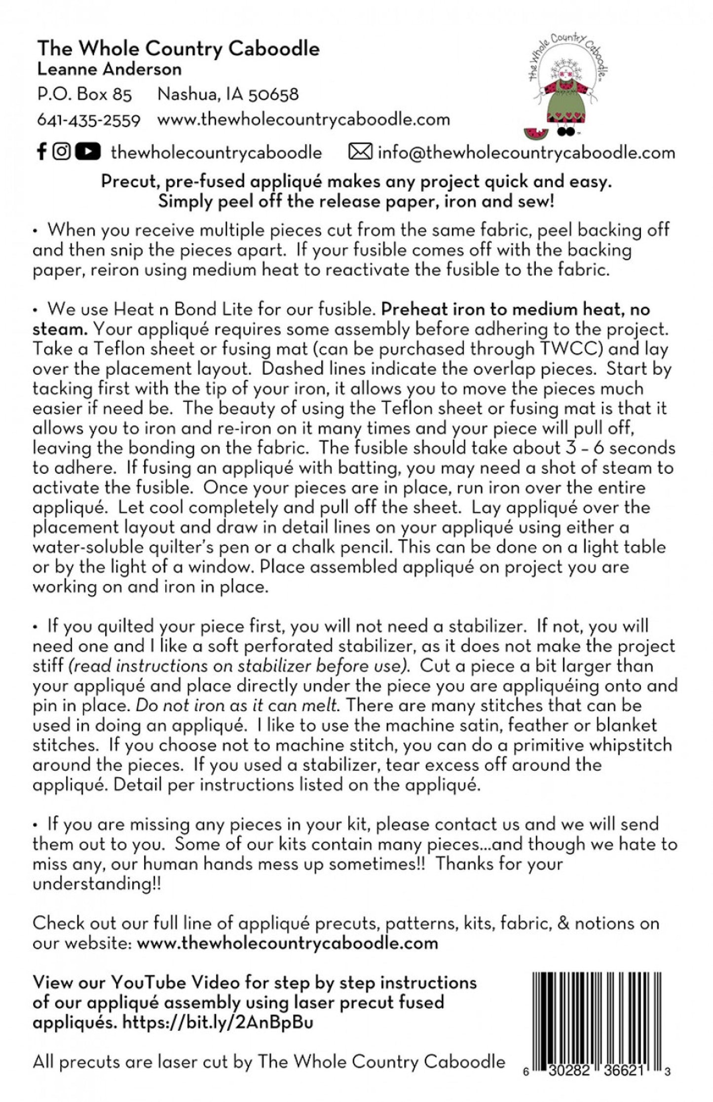 Papa Gnome *Pre-Cut Fusible Applique Pieces* By: The Whole Country Caboodle