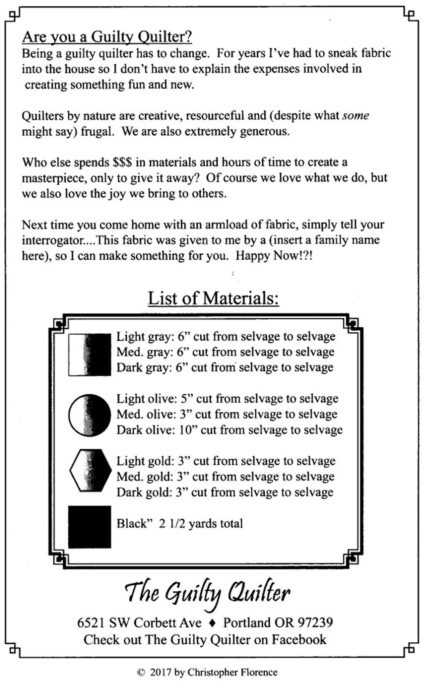 Passages *Quilt Pattern* By: Christopher Florence - aka The Guilty Quilter