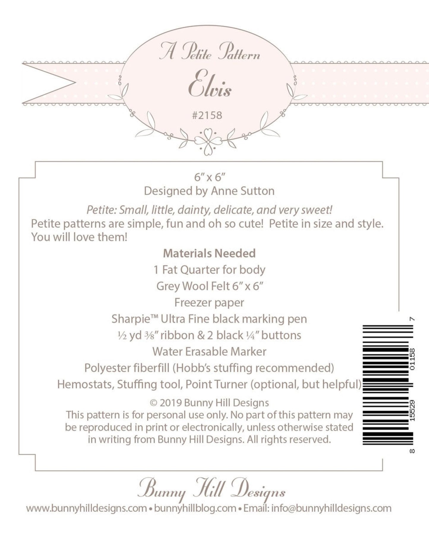 Elvis *Petite Sewing Pattern* By: Ann Sutton - Bunny Hill Designs