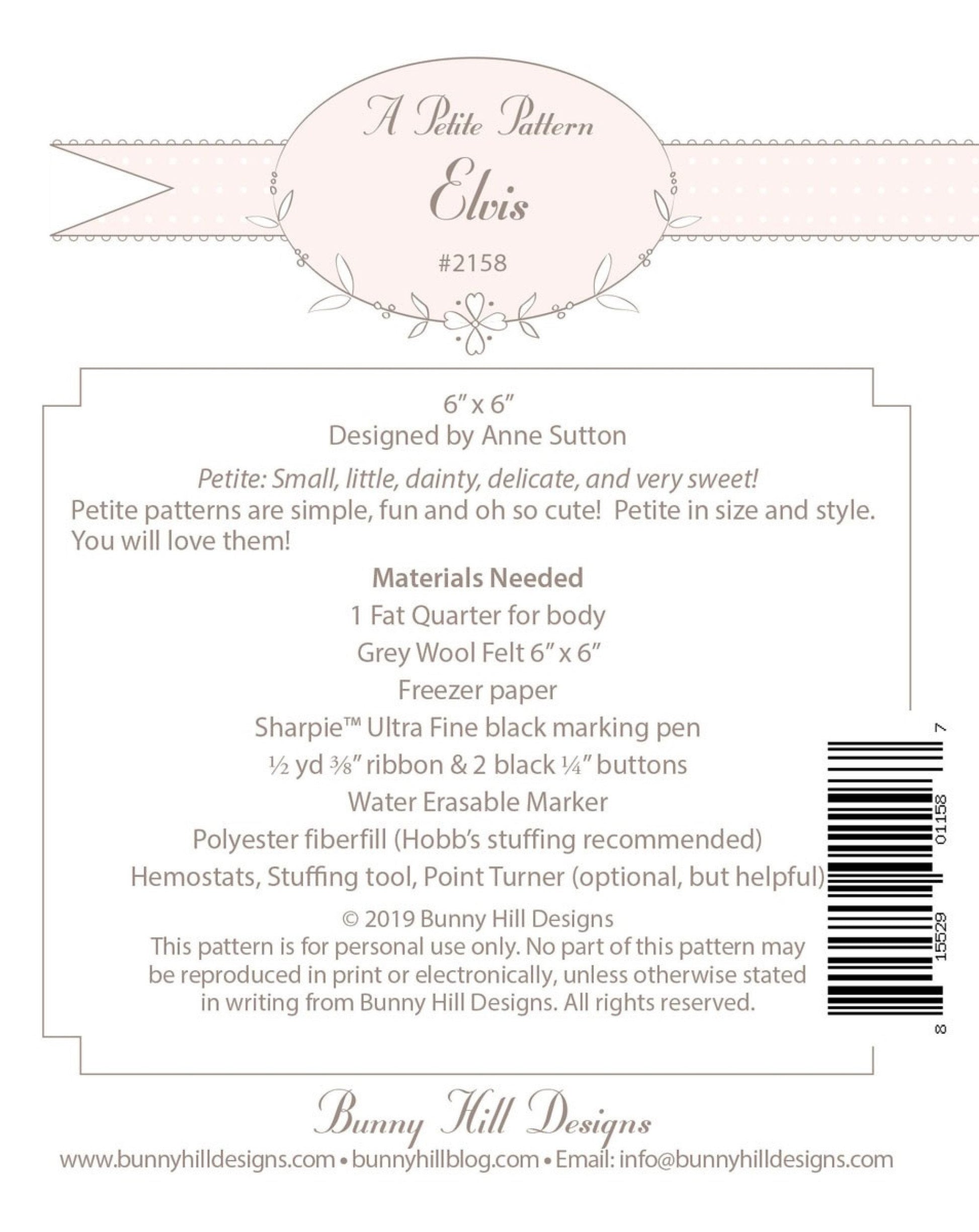 Elvis *Petite Sewing Pattern* By: Ann Sutton - Bunny Hill Designs