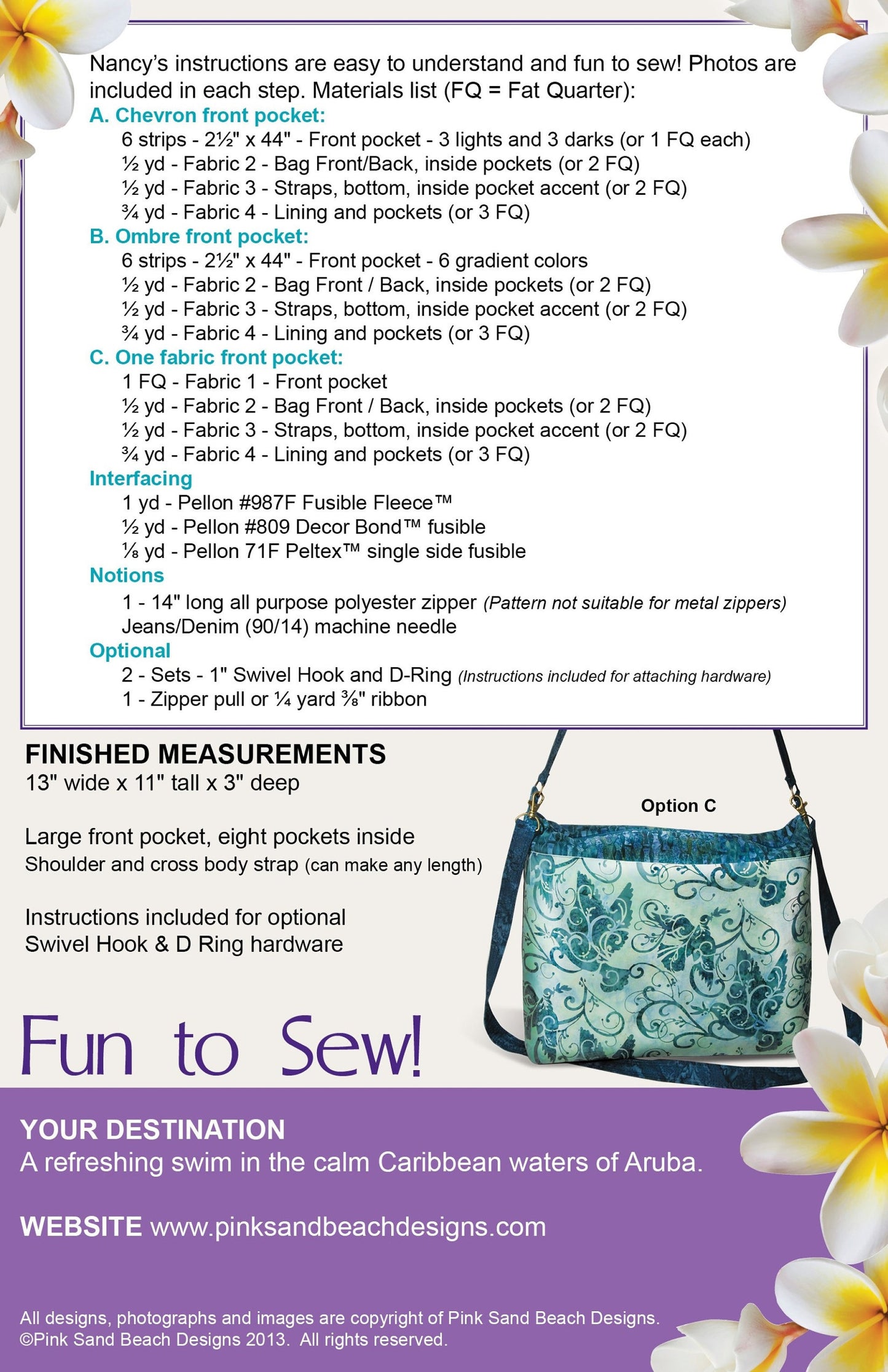 Aruba Bag *Sewing Pattern* From: Pink Sand Beach Designs