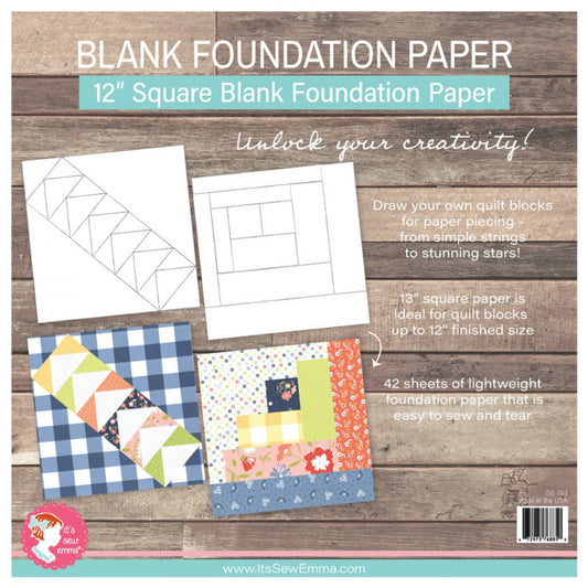 Blank Quilt Block Foundation Paper - 12" Square *42 sheets per pad* From: It's Sew Emma