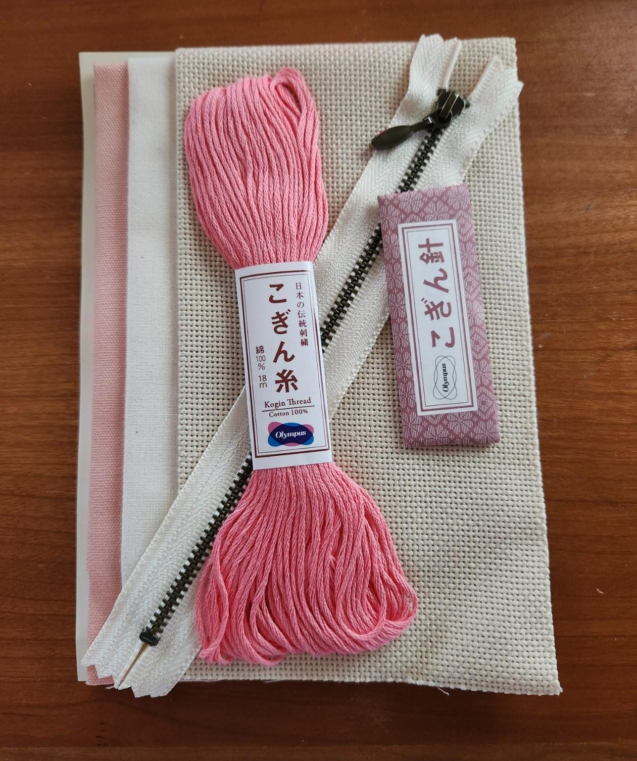 Olympus Kogin Embroidery Pouch Kit *Pink or Blue* *Complete Kit- Includes Fabric, Thread, Needle, Zipper* From: Emma Creation