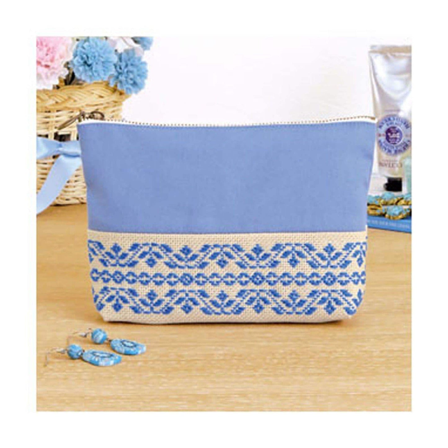 Olympus Kogin Embroidery Pouch Kit *Pink or Blue* *Complete Kit- Includes Fabric, Thread, Needle, Zipper* From: Emma Creation