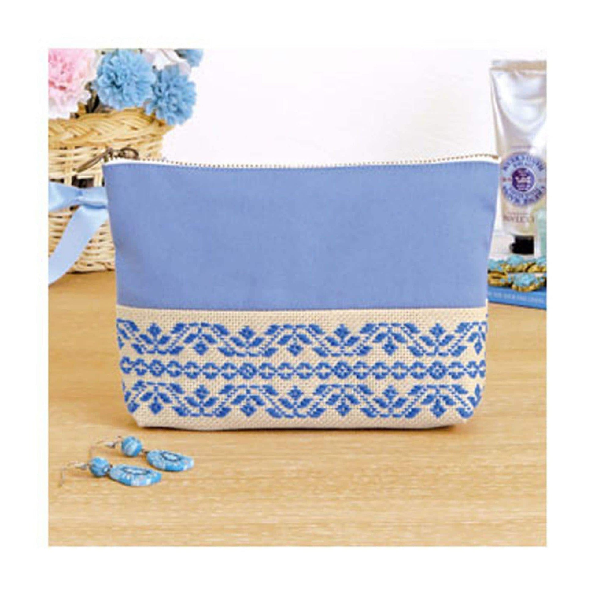 Olympus Kogin Embroidery Pouch Kit *Pink or Blue* *Complete Kit- Includes Fabric, Thread, Needle, Zipper* From: Emma Creation
