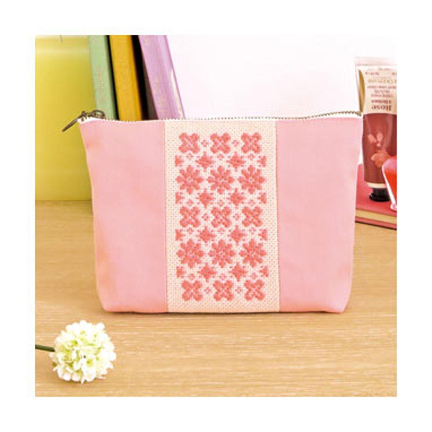 Olympus Kogin Embroidery Pouch Kit *Pink or Blue* *Complete Kit- Includes Fabric, Thread, Needle, Zipper* From: Emma Creation