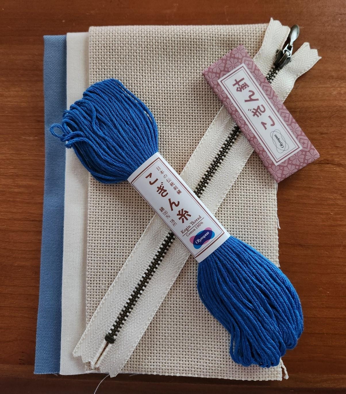 Olympus Kogin Embroidery Pouch Kit *Pink or Blue* *Complete Kit- Includes Fabric, Thread, Needle, Zipper* From: Emma Creation